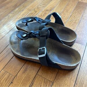 Birkenstock Black Leather Sandals Gizeh Braided